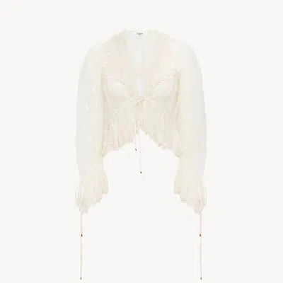 CHLOÉ TOP COL V À VOLANTS EN DENTELLE BRODÉE