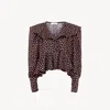 Chloé V-neck Ruffle Top In Silk Jacquard In Brown