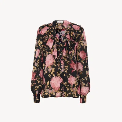 CHLOÉ V-NECK RUFFLED BLOUSE IN SILK CHARMEUSE