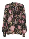 Chloé V-neck Floral Print Ruffled Blouse In Negro
