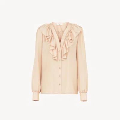 CHLOÉ BLOUSE COL V À VOLANTS EN SOIE HABOTAI FEMME ROSE TAILLE 38 100% SOIE, PINCTADA MAXIMA, FARMED, COO 