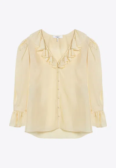 CHLOÉ V-NECK RUFFLED BLOUSE