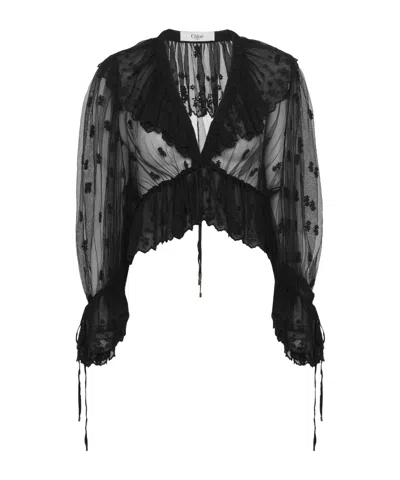 Chloé V-neck Ruffled Top In Black