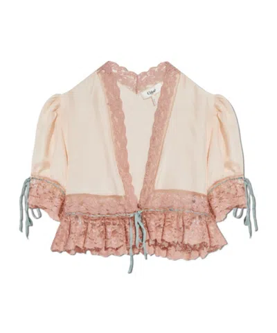 Chloé Lace-trimmed Silk Habotai Crop Top In Softy Pink