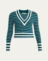 Chloé V-neck Striped Merino Knit Sweater In Green