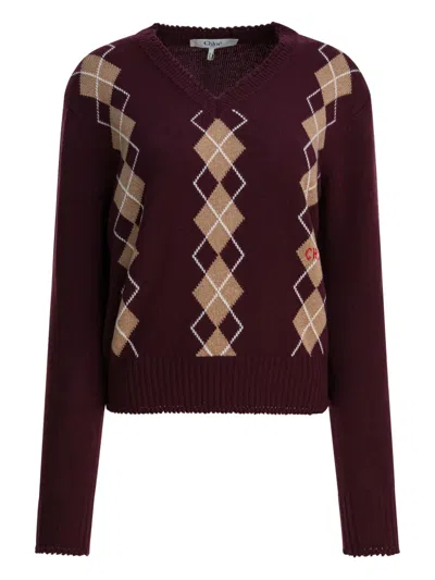 Chloé Wool And Cashmere V-neck Sweater Knitwear Bordeaux In Multi