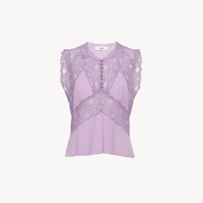 Chloé V-neck Top In Crêpe De Chine & Lace Purple Size 2 100% Silk