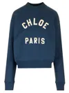 Chloé Mockneck Cotton Sweatshirt With Logo In Blue