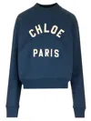 Chloé Blue Crewneck Sweatshirt With Logo Lettering Print In Cotton Woman