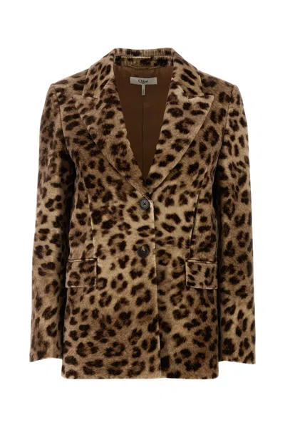 Chloé Tailored Jacket In Leopard-print Velvet Brown Size 8 100% Cotton, Horn Bubalus Bubalis, Farmed, Coo In Worn Brown