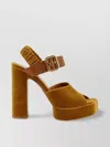 Chloé Aria Platform Sandal Gold Size 5 100% Polyester, Calf-skin Leather In Brown