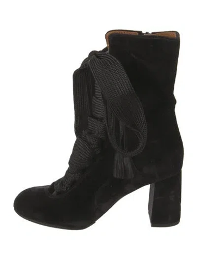 Pre-owned Chloé Velvet Combat Boots In Black
