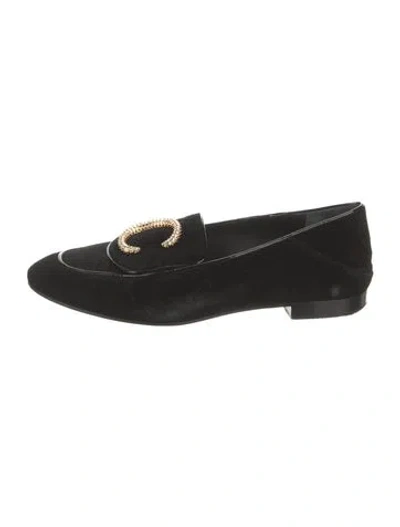 Pre-owned Chloé Velvet Crystal Embellishments Loafers In Black