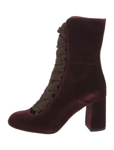 Pre-owned Chloé Velvet Lace-up Boots In Burgundy