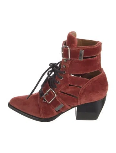 Pre-owned Chloé Velvet Lace-up Boots In Red