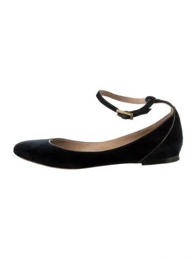Pre-owned Chloé Velvet Leather Trim Embellishment Ballet Flats In Black