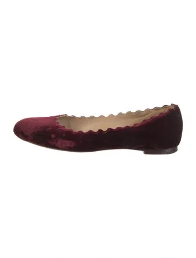Pre-owned Chloé Velvet Scalloped Accent Ballet Flats In Burgundy
