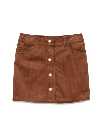 Chloé Kids' Velvet Skirt In Brown