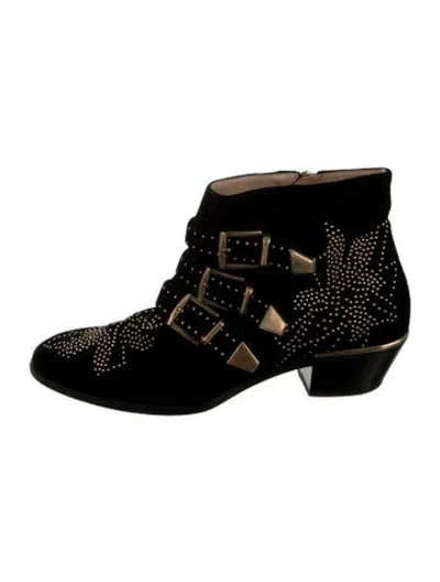 Pre-owned Chloé Velvet Studded Accents Boots In Black
