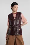 Chloé Leather Belted Waist Sleeveless Jacket In Brown