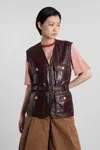 Chloé Leather Belted Waist Sleeveless Jacket In Brown