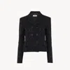 Chloé Double Breasted Floral Jacquard Wool Blend Crop Jacket In Black