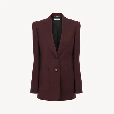 Chloé Single-breasted Tailored Jacket In Wool Gabardine In Brown