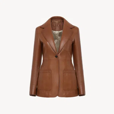 Chloé Veste Blazer En Cuir Femme Brun Taille 38 100% Cuir D'agneau