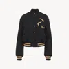 Chloé Veste Bomber Brodé En Laine Sergée Femme Noir Taille 36 100% Laine In Black