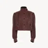 Chloé Gathered Boule Jacket In Leather Brown Size 6 100% Lambskin