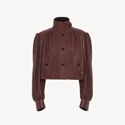 Chloé Gathered Boule Jacket In Leather Brown Size 6 100% Lambskin