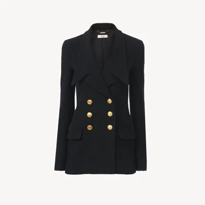 CHLOÉ DOUBLE-BREASTED CARDIGAN JACKET IN MICRO BOUCLETTE WOOL BLACK SIZE 12 100% WOOL, HORN BUBALUS BUBALI