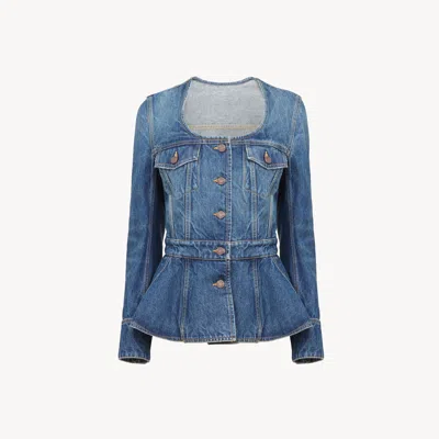 Chloé Veste Cavalière À Basque En Denim In Blue