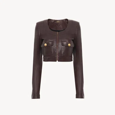 Chloé Bordeaux Cropped Jacket With U Neck In Leather Woman In Burgundy