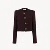 Chloé Collarless Cropped Jacket In Wool Crêpe In Brown