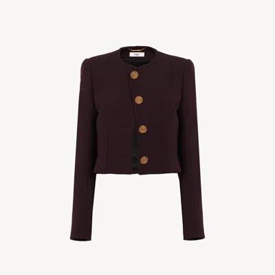 Chloé Collarless Cropped Jacket In Wool Crêpe In Brown