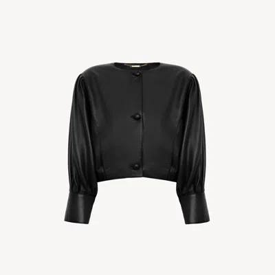 Chloé Cropped Collarless Jacket In Leather In Black