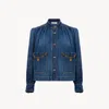 Chloé High-neck Gathered Jacket In Denim In Blue