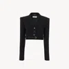 Chloé Cropped Spencer Jacket In Wool Crêpe Black Size 8 100% Virgin Wool, Horn Bubalus Bubalis, Farmed, Co In Animal Print