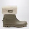 Chloé Taupe Comb Logo-patch Faux-shearling And Rubber Boots&nbsp; Eur 34 / 2 Uk In Green