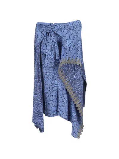 Pre-owned Chloé Vintage Asymmetric Floral-print Skirt In Blue