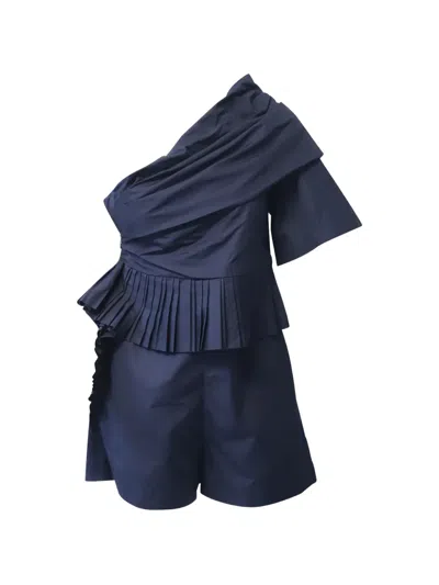 Pre-owned Chloé Vintage Asymmetrical Pleated Playsuit In Blue