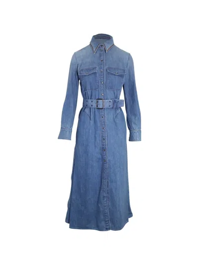 Pre-owned Chloé Vintage Belted Midi Dress In Blue