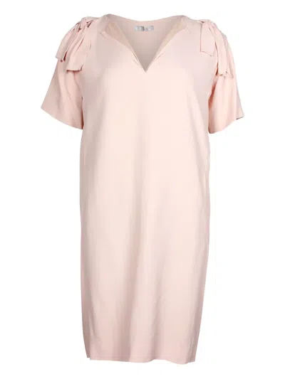 Pre-owned Chloé Vintage Bow-detail V-neck Dress In Pink