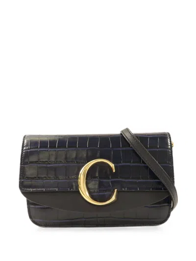 Pre-owned Chloé Vintage C Crocodile-effect Shoulder Bag In Blue