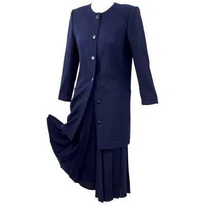 Pre-owned Chloé Vintage Chloe Karl Lagerfeld Navy Crepe Jacket Culottes/ Gaucho Pant Set In Blue