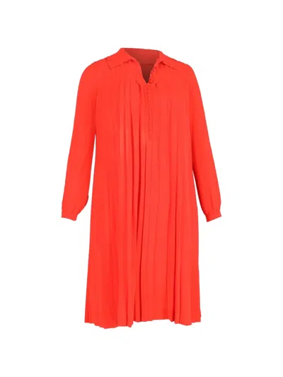 Pre-owned Chloé Vintage Collared Pleated Shirt Dress In Red
