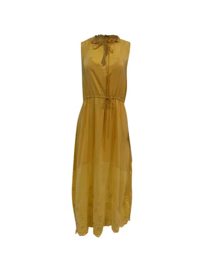 Pre-owned Chloé Vintage Embroidered Midi Dress In Yellow