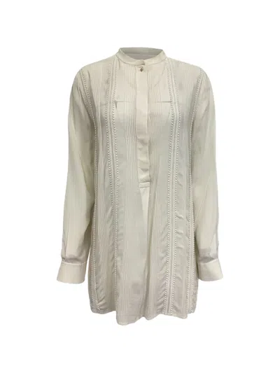 Pre-owned Chloé Vintage Embroidery-trimmed Long-sleeve Blouse In Neutral