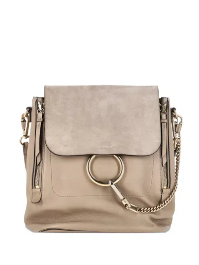 Pre-owned Chloé Vintage Faye Zip Leather Backpack In Neutral